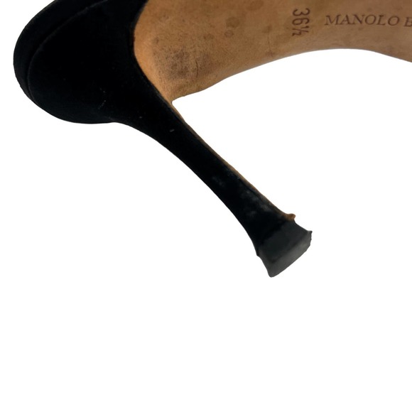 COPY - Manolo Blahnik Black Silver Hand Painted Floral Ankle Wrap Pumps Size 36 - Picture 9 of 11